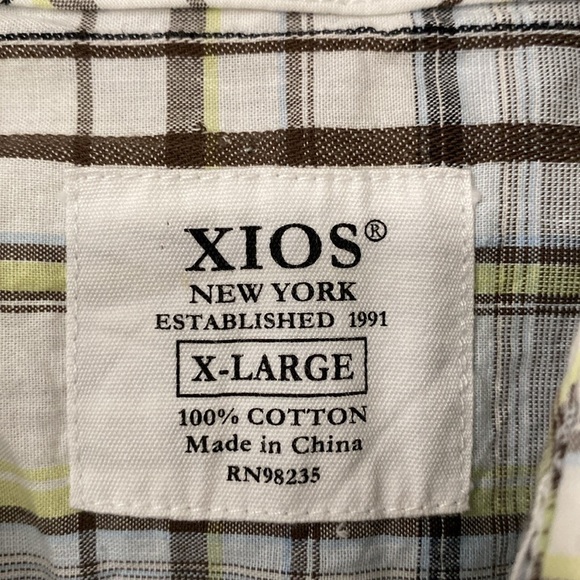 XIOS Men’s White Brown X-Large Short Sleeve Collared Button Down 100% cotton - Picture 4 of 8